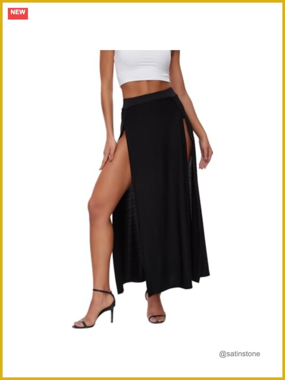 High Waist Maxi Skirt Side Slit Black Flowy A-Line Renaissance Costume